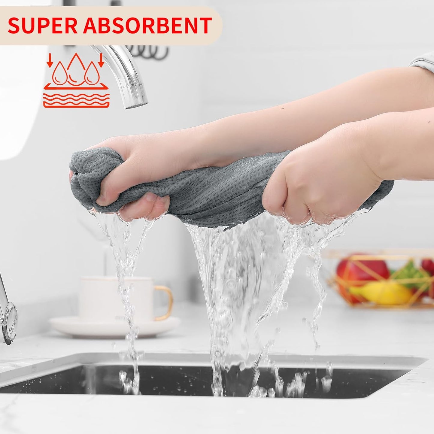 Homaxy 100% Cotton Waffle Weave Kitchen Dish Cloths, Ultra Soft Absorbent Quick Drying Dish Towels, 12 x 12 Inches, 8-Pack, Grey