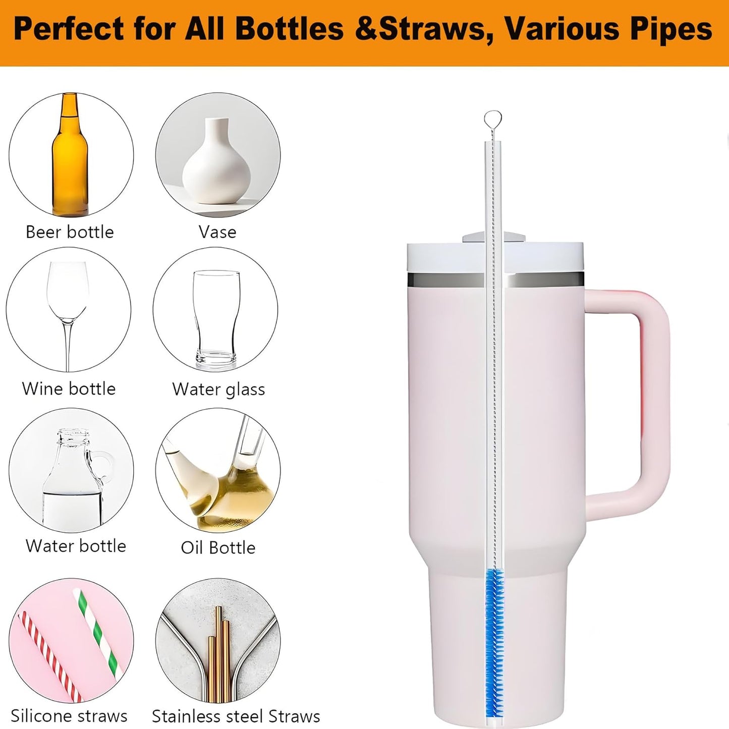 Milk Foamer Hose Brush, Long Thin Nylon Tube Cleaning Brushes Ideal for Espresso & Coffee Machine Attachments,Stainless Steel Straw Cleaning Brushes Test Tube 11.8 Inch Long and Flexible Handle