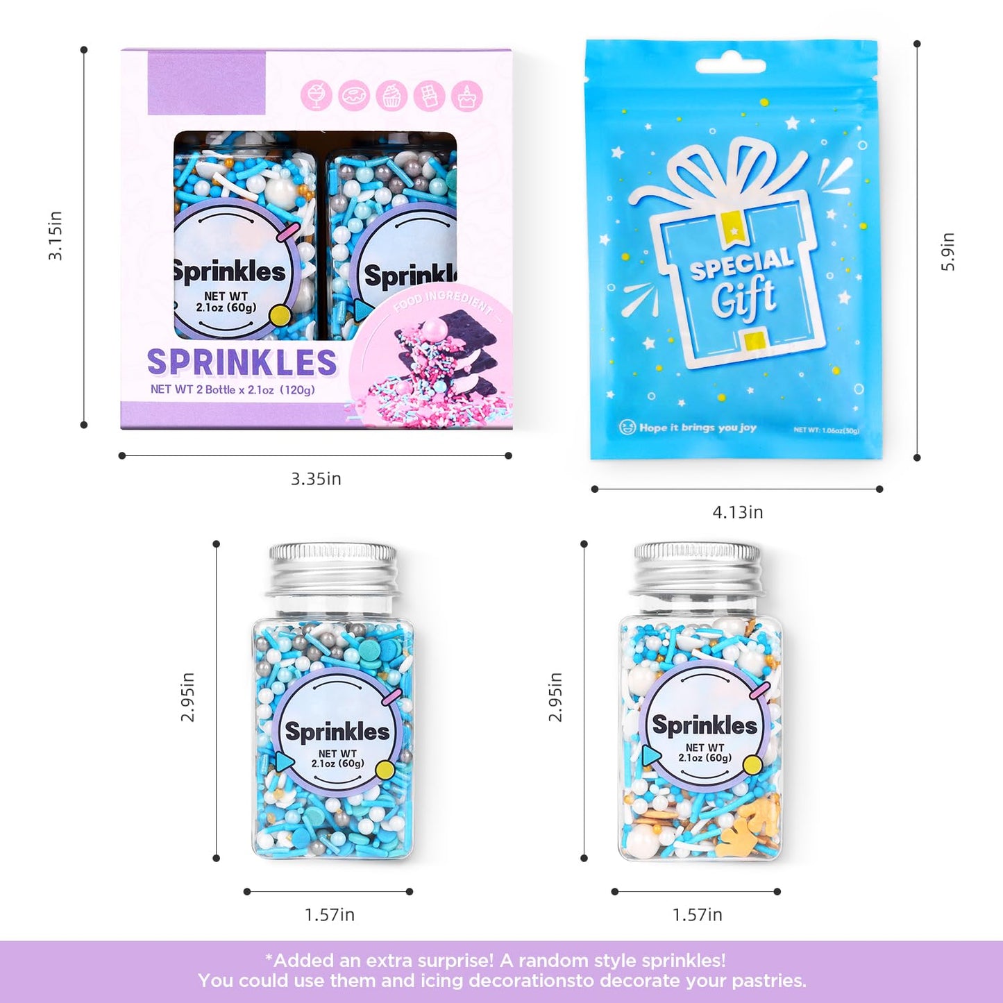 Edible Blue Sprinkles Mix, Blue Confetti Jimmy Sprinkles, Gold Sanding Sugar, Pearl Sprinkles, Gold Crown Sprinkles for Cake Decorating, Cupcakes, Cookies, and Ice Cream Toppings. (120g/4.2oz)