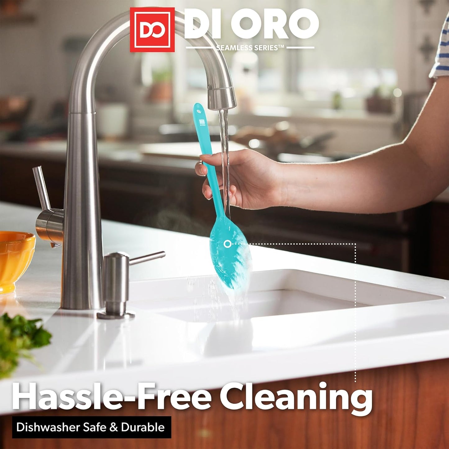 DI ORO Silicone Cooking Spoons - Large Mixing, Serving & Stirring - 600F Heat-Resistant Non-Stick - Big Solid & Slotted Basting Spoons - Dishwasher Safe (2pc, Teal)