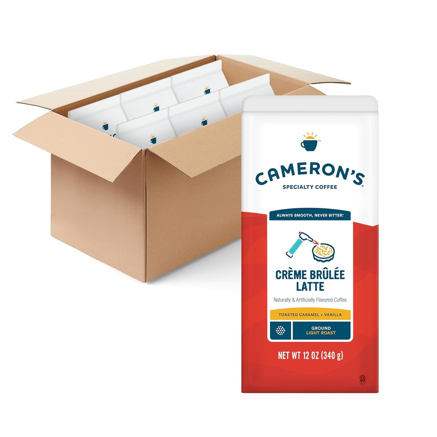 Cameron's Coffee Holiday Roasted Ground Coffee Bag, Flavored, Crème Brulee Latte, 12 Ounce (Pack of 6)