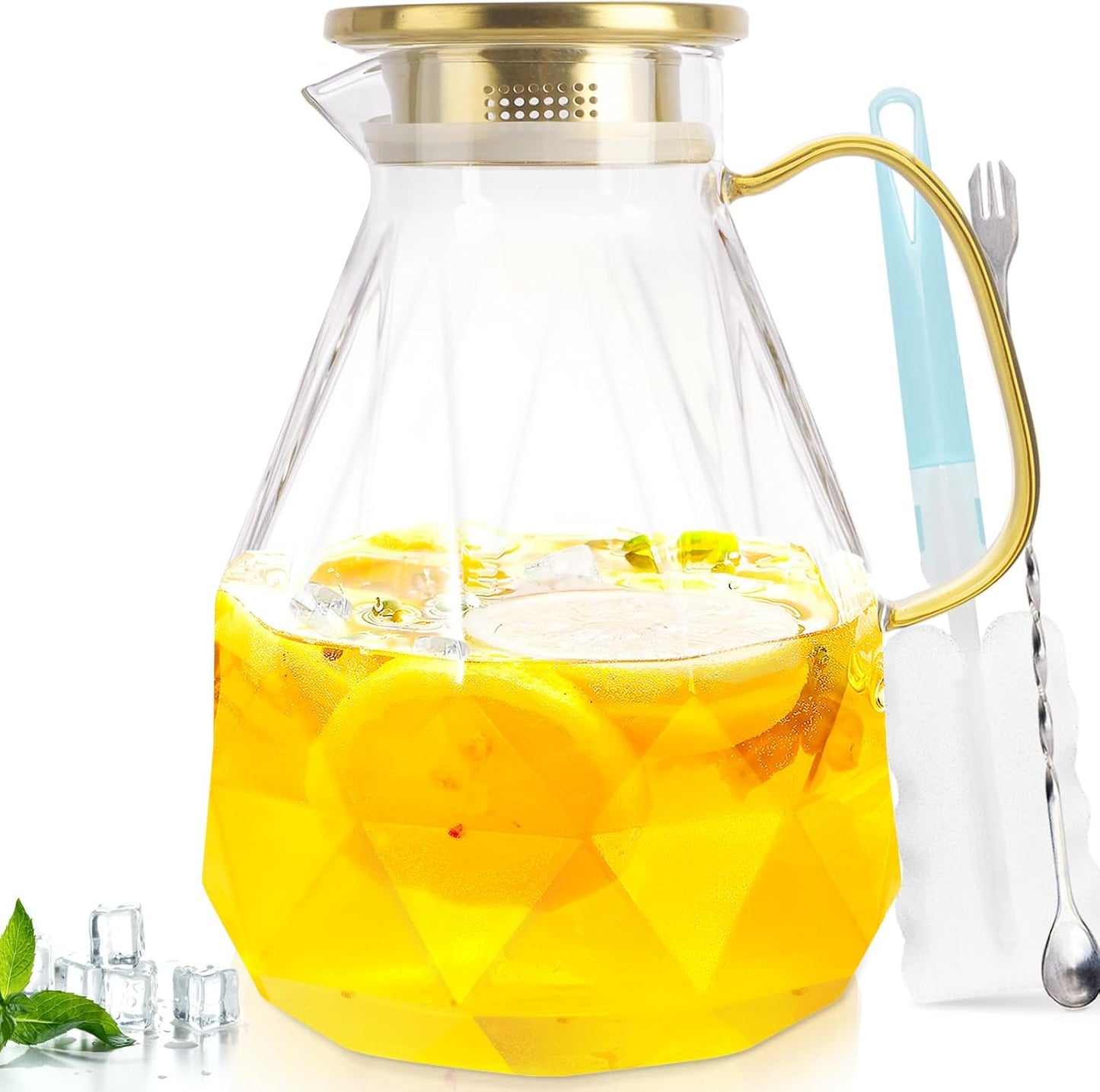 Yirilan Glass Pitcher, 3 Liter Water Carafe With Lid, Iced Tea Pitcher for Fridge