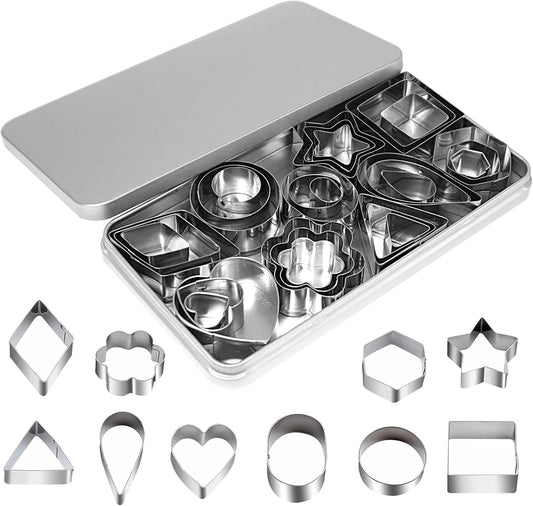 Stainless Steel Cookie Cutter Set - 30Pcs Multi Shapes Kit with Small Circle, Triangle, Mini & Small Star Cutters for Baking, Holiday Cookies, Kids Kitchen Tools (Boys & Girls)