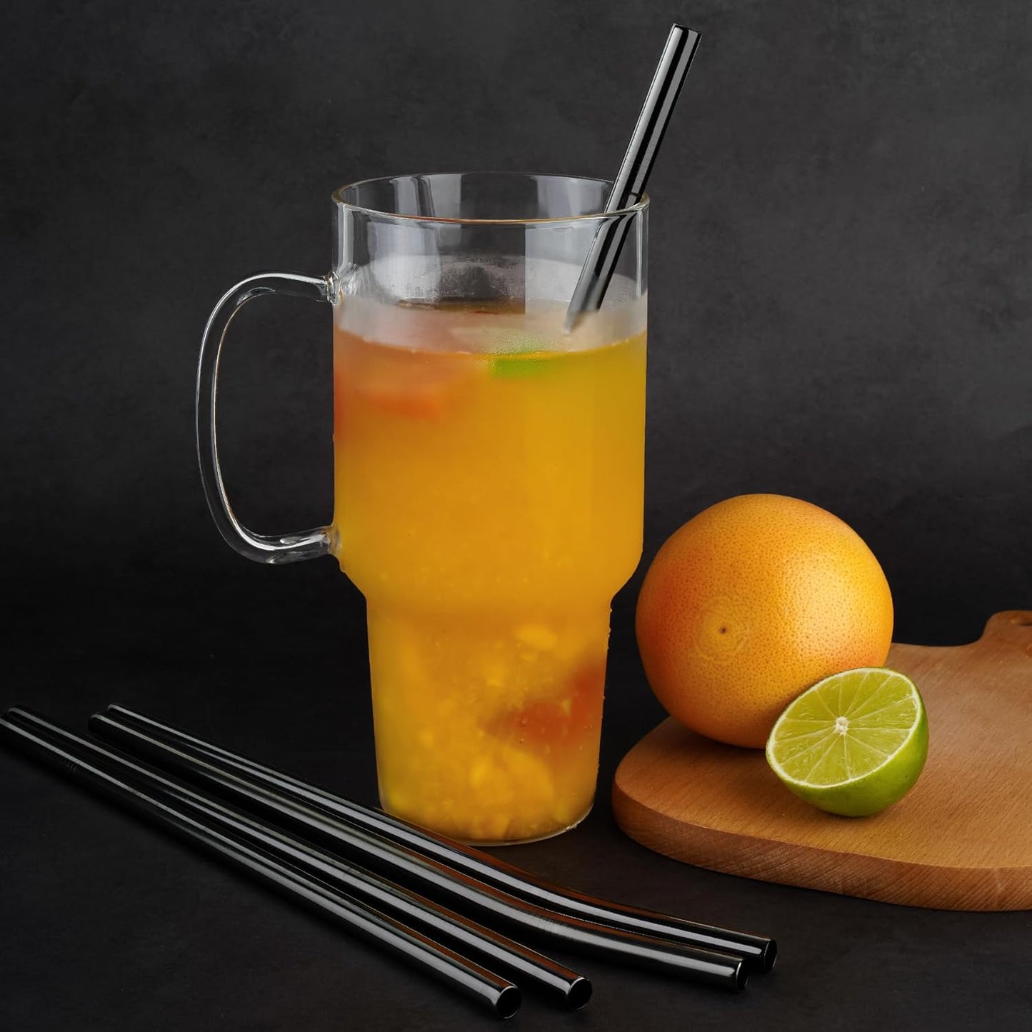 Tomorotec 11 Inch Stainless Steel Reusable Drinking Straws 14PCS & 2 Cleaning Brushes Set with Curved & Straight Designs, Compatible with 30oz Stanley Tumblers, Dishwasher Safe, BPA-Free (Black)