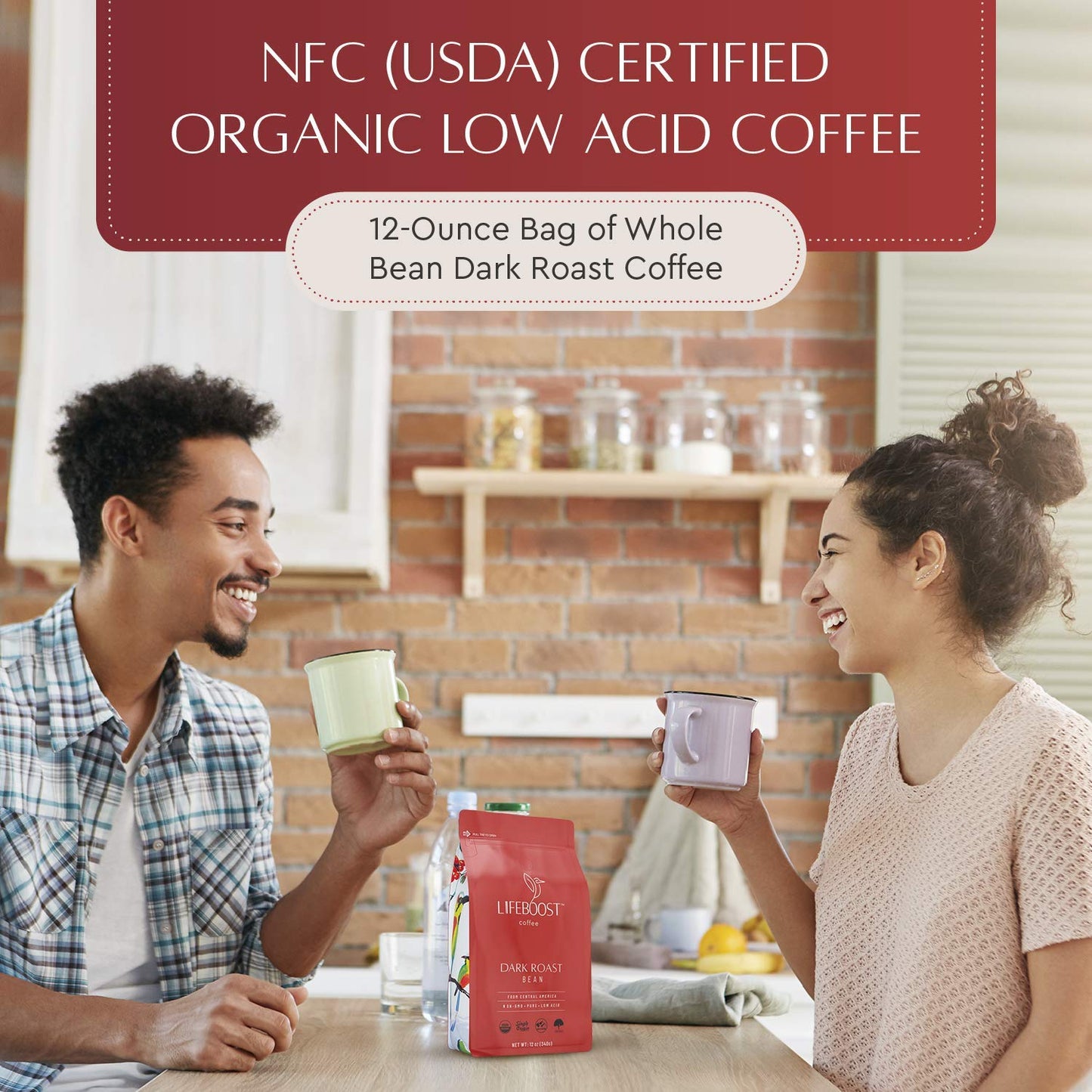 Lifeboost Dark Roast Whole Bean Coffee - Non-GMO Low Acid Single Origin USDA Organic Coffee - Third Party Tested For Mycotoxins & Pesticides - 12 Ounces (Pack of 3)