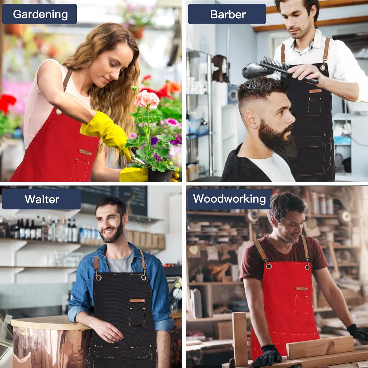 Genixart Chef Apron for Men Women with Gift Box Pack, Cross Back Apron with Pockets for Kitchen Cooking Baking Artist Painting, Cotton Canvas Work Aprons for Shop, Garden, Restaurant, Cafe (Red)