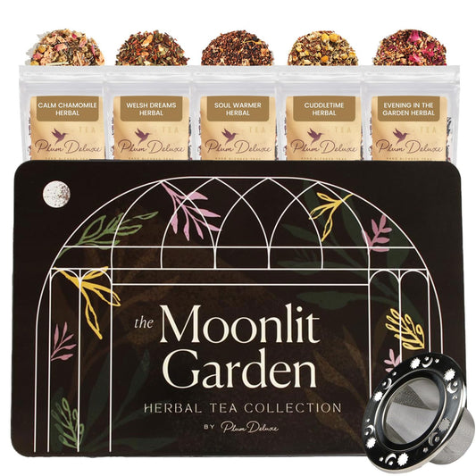 Moonlit Garden Collection Assorted Herbal Tea Gift Set - Hand-Crafted Loose Leaf Teas, Presentation Gift Box with Loose Leaf Steeper Included, Sleepytime Tea - 5 Unique and Flavorful Teas, 75+ Cups