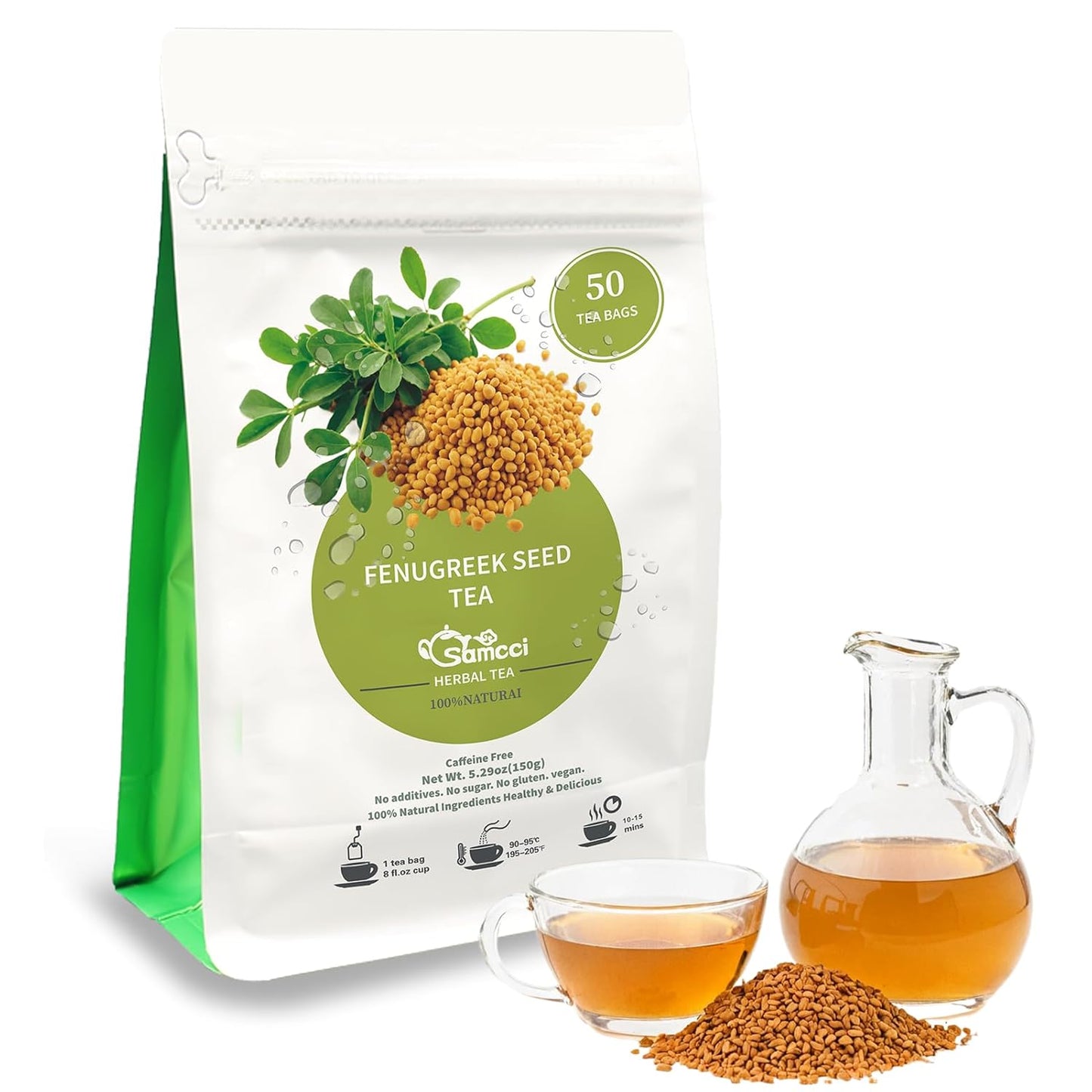 Samcci - Fenugreek Seed Tea Bags, 50 Teabags, 3g/bag - Natural Healthy Fenugreek Methi Seeds Herbal Tea - Non-GMO - Caffeine-free - Support Digestion & Improve Heart Health