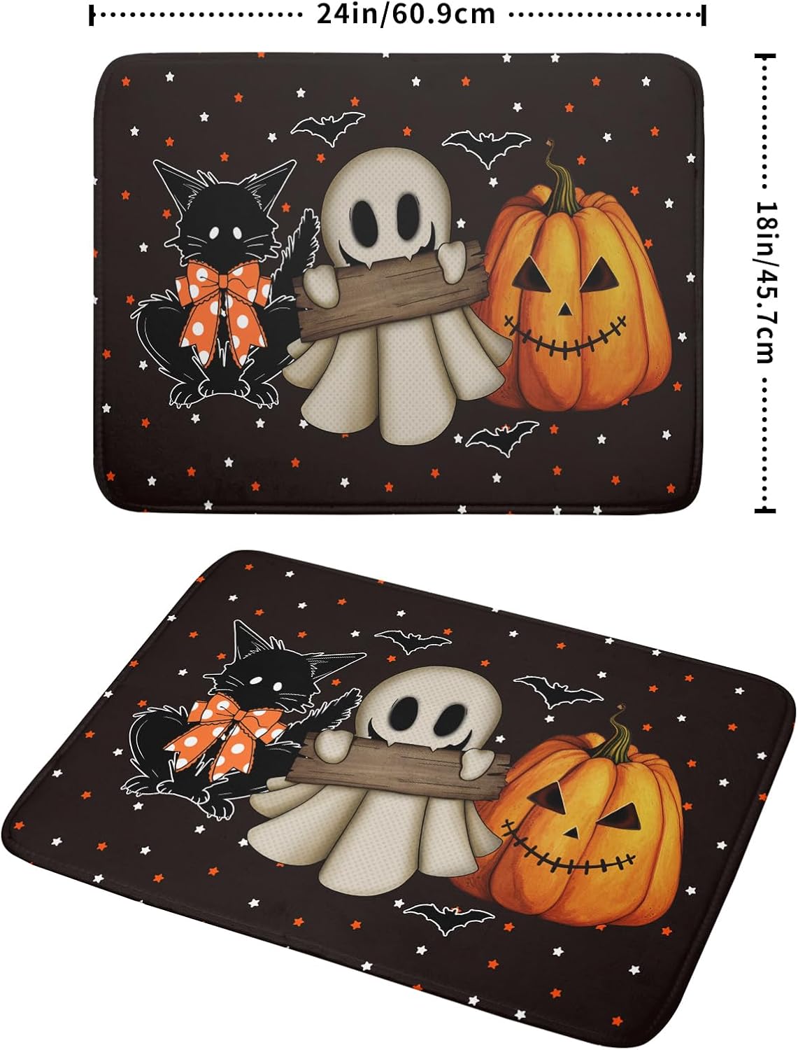 Giwawa 18"x24" Halloween Dish Drying Mat Spooky Pumpkin Ghost Black Cat Bats Kitchen Drainer Mats Holiday Gothic Reversible Microfiber Dish Drying Pad Large Size for Countertop Tabletop Decor