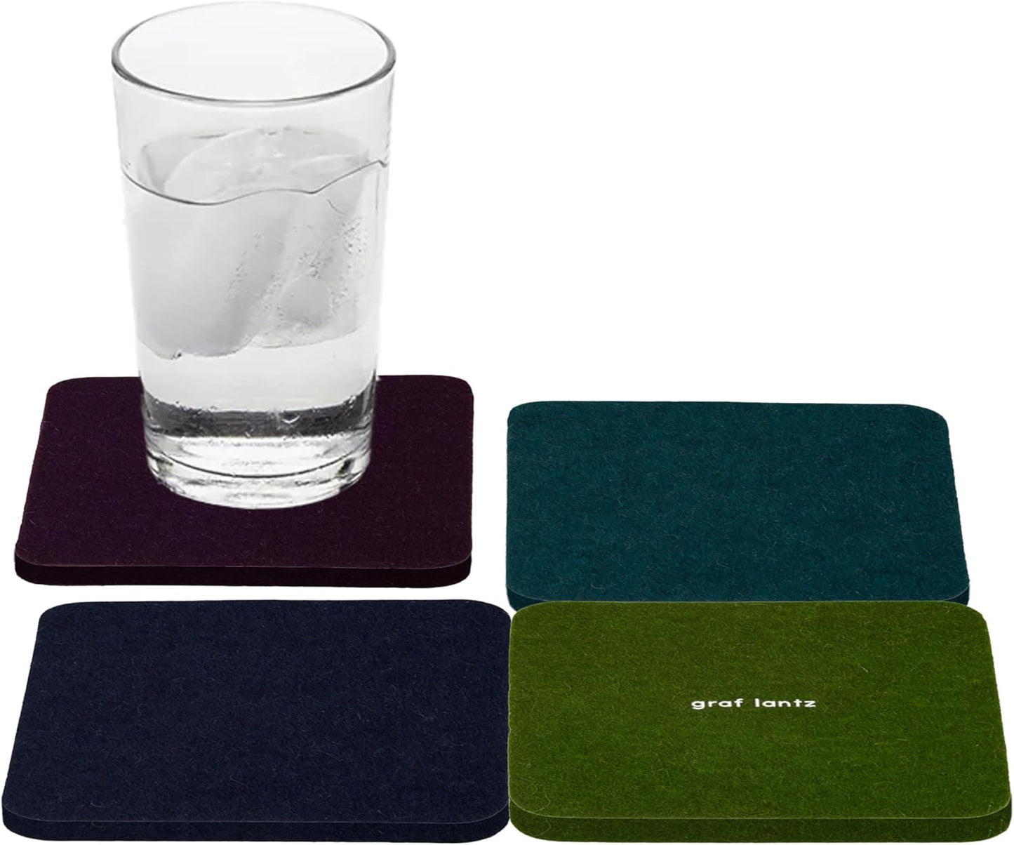 Graf Lantz - Bierfilzl Merino Wool Square Coasters Set of 4 - Jewel (4"x4"x5mm) - Absorbs 30% of Weight - Natural German Wool - Heat Resistant, Sustainable, Reusable - Home Decor, Coffee Table Decor