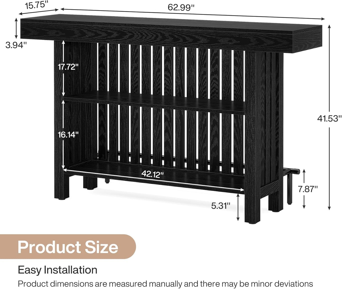 Tribesigns Black Large Home Bar Unit, 2-Tier Mini Bar Table Height Pub Table with Footrest, 63-Inch Modern Coffee Bar Cabinet for Home Kitchen, Bistro, Dining Room, Living Room