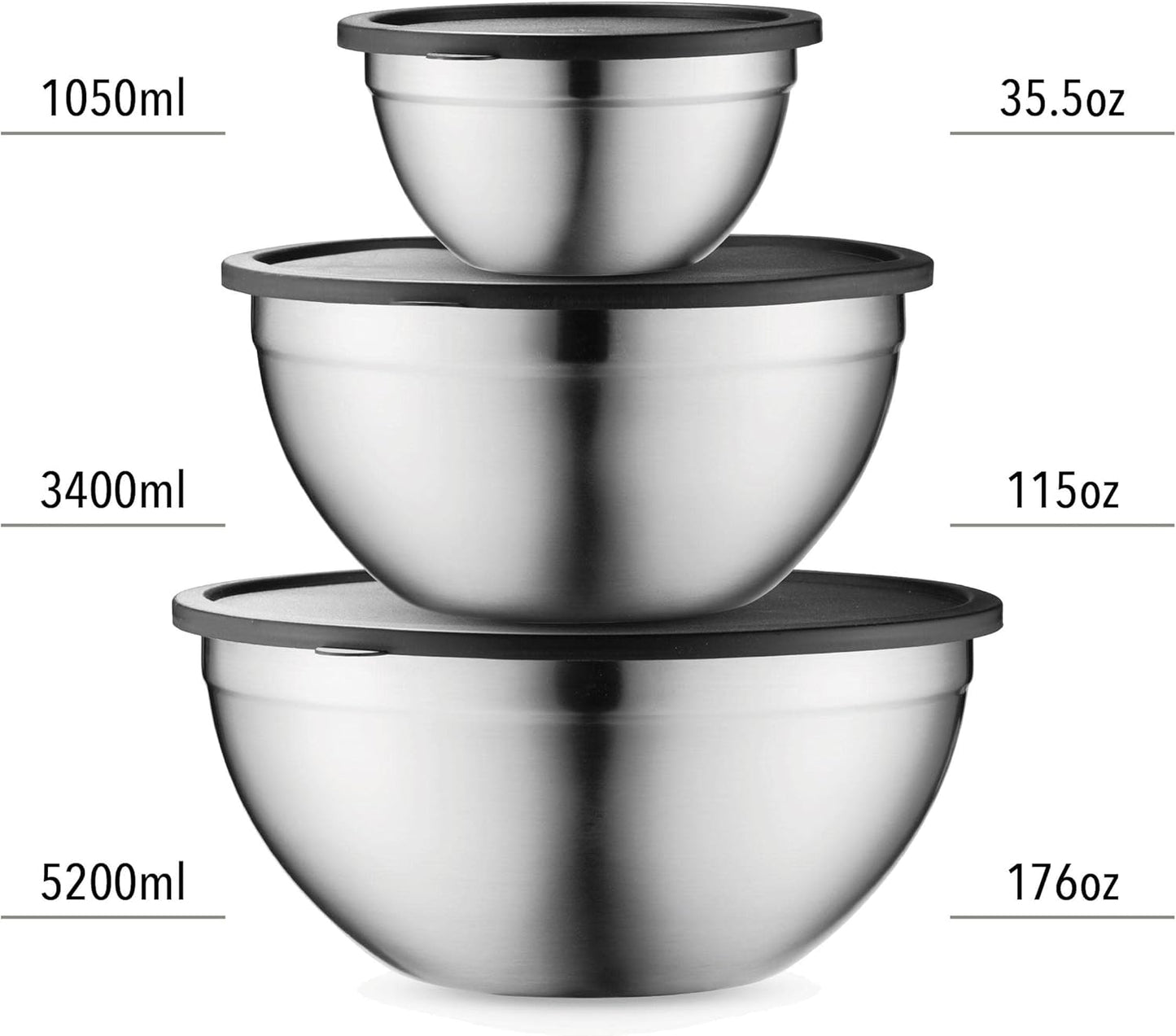 Mixing Bowls with Lids Set, Stainless Steel Mixing Bowls with Airtight Lids, Nesting Mixing Bowl Set for Space Saving Storage, Ideal for Cooking, Baking, Prepping & Food Storage