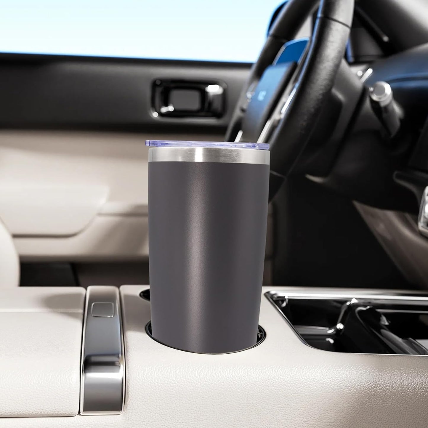 20oz Tumbler Stainless Steel Tumbler Cup with Lid Vacuum Insulated Double Wall Travel Mug, Durable Powder Coated Travel Coffee Tumbler Mug for Hot & Cold Drinks, Grey,1 Pack