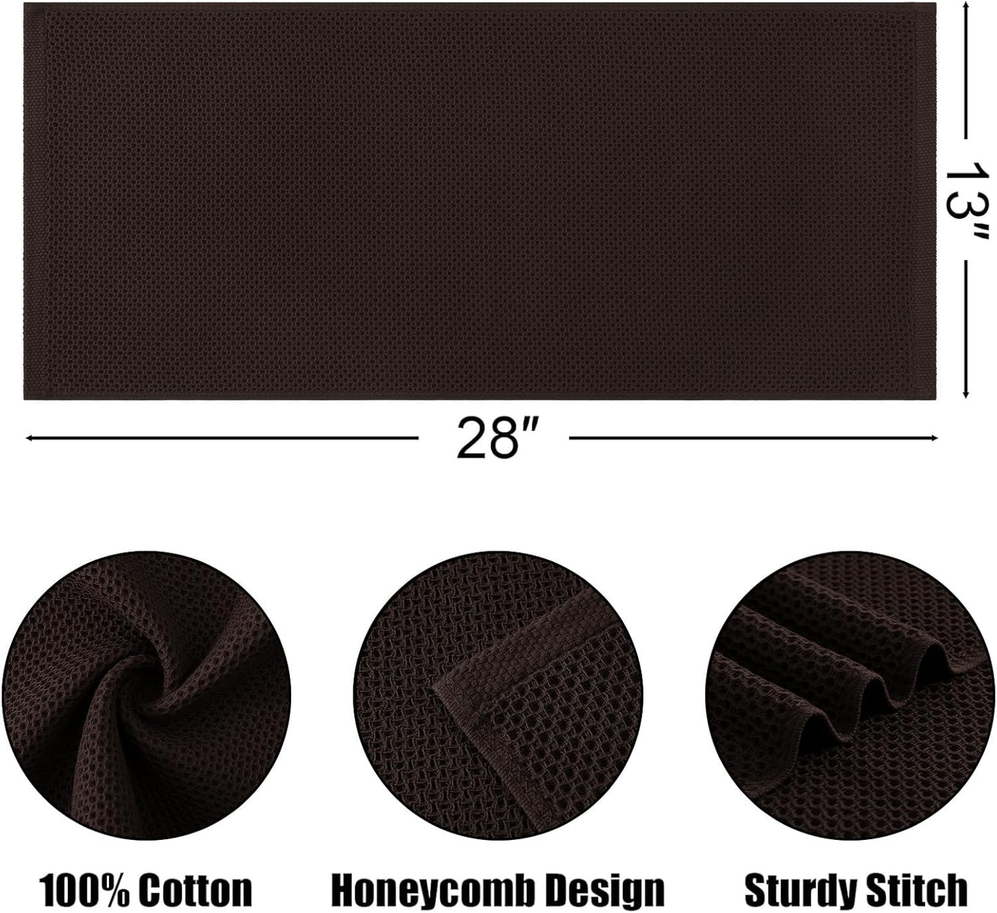 Kitinjoy 100% Cotton Waffle Weave Kitchen Towels, 4-Pack Super Soft and Absorbent Dish Towels for Drying Dishes, Kitchen Hand Towels, 13 in x 28 in, Dark Brown