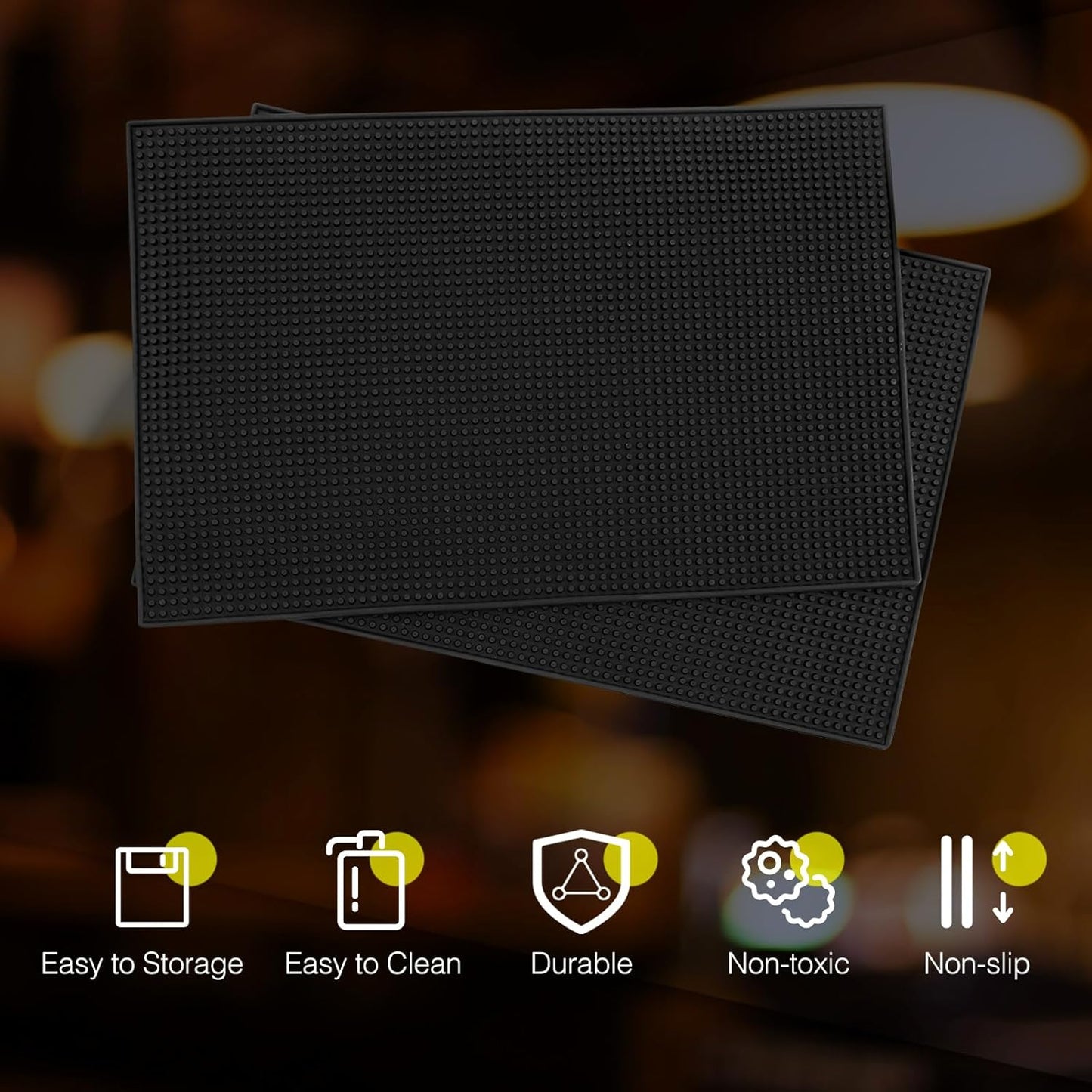 Tioncy 4 Pcs Large Size Bar Mat for Countertop 28 x 16 Inch Non Slip Rubber Mat Service Spill Cocktail Bartending Coffee Bar Mats for Hot Dishes Restaurants Barbershop Clippers Hot Pads, Black