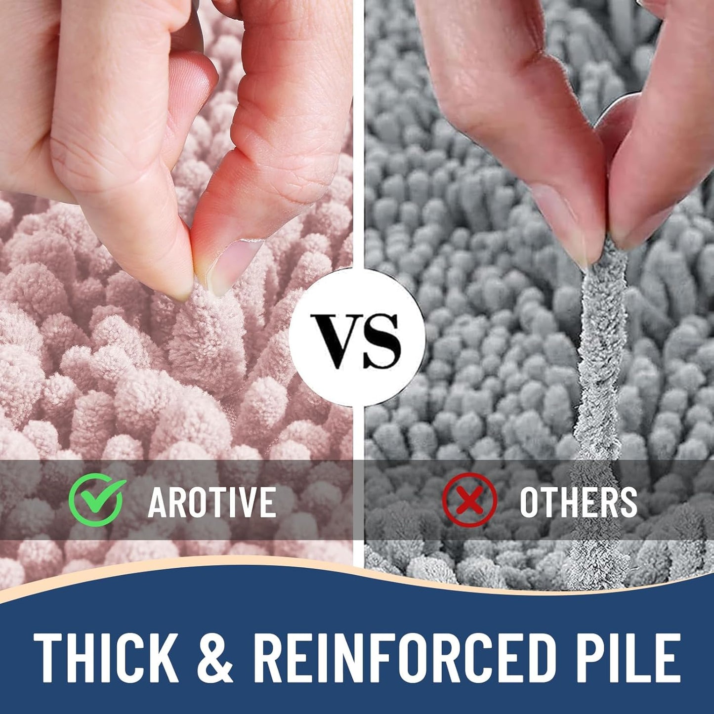 Arotive Luxury Chenille Bathroom Rug Mat, Extra Soft Thick Absorbent Shaggy Bath Rugs, Non-Slip Machine Wash Dry, Plush Bath Mats for Bathroom, Shower and Tub, 24x16, Dirty Pink