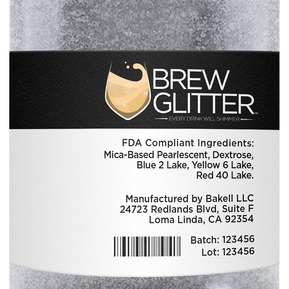 Brew Glitter - Silver (50g 1x Jar) | Edible Glitter For Drinks, Beer and Cocktail Beverages by Bakell