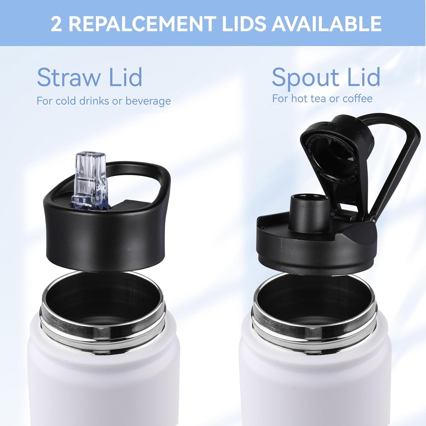 HASLE OUTFITTERS Insulated Water Bottle 22 oz Double Wall Stainless Steel Water Bottle Wide Mouth with Straw Lid & Spout Lid Keeps Cold or Hot(White,1)