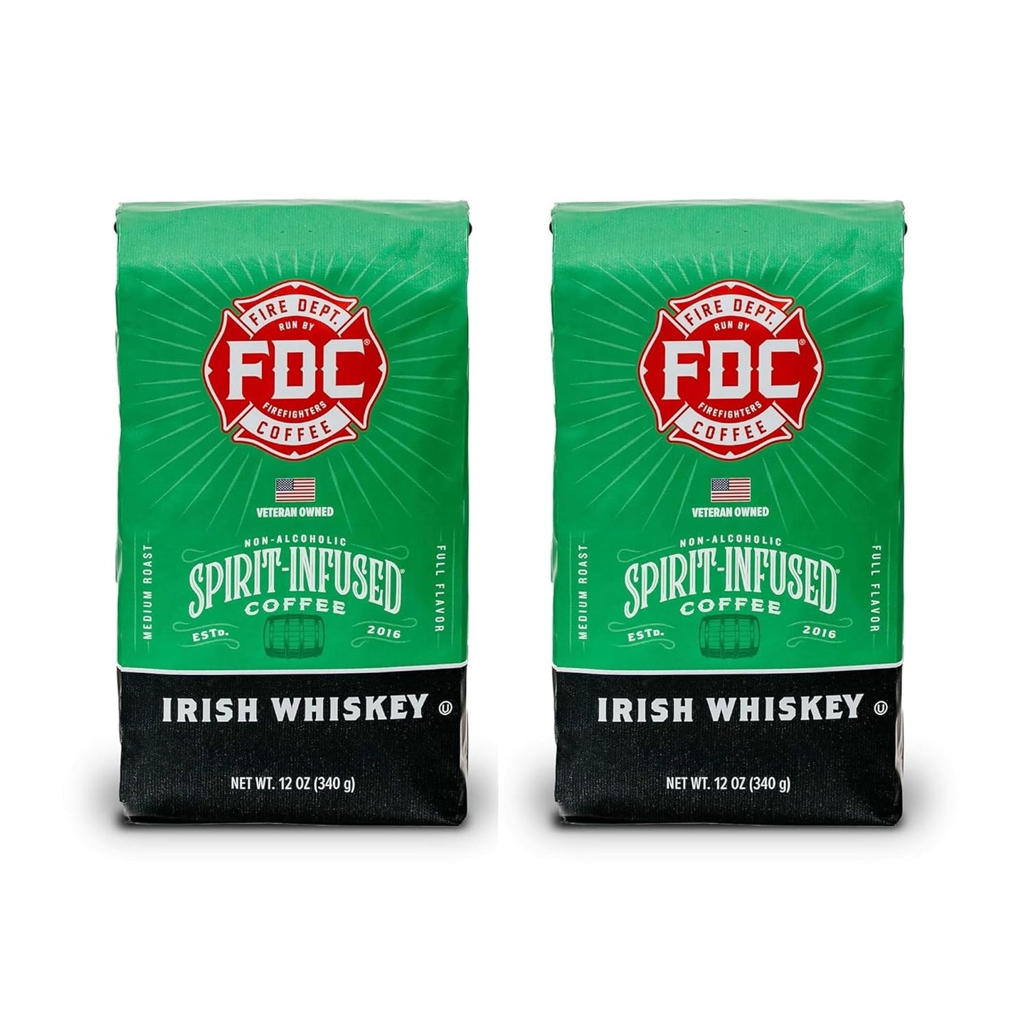 Fire Department Coffee - Gives Back to Firefighters - Irish Whiskey Infused Coffee Beans - Medium Roast - Non-Alcoholic - Roasted in the USA - Veteran Owned (12 oz, Pack of 2)