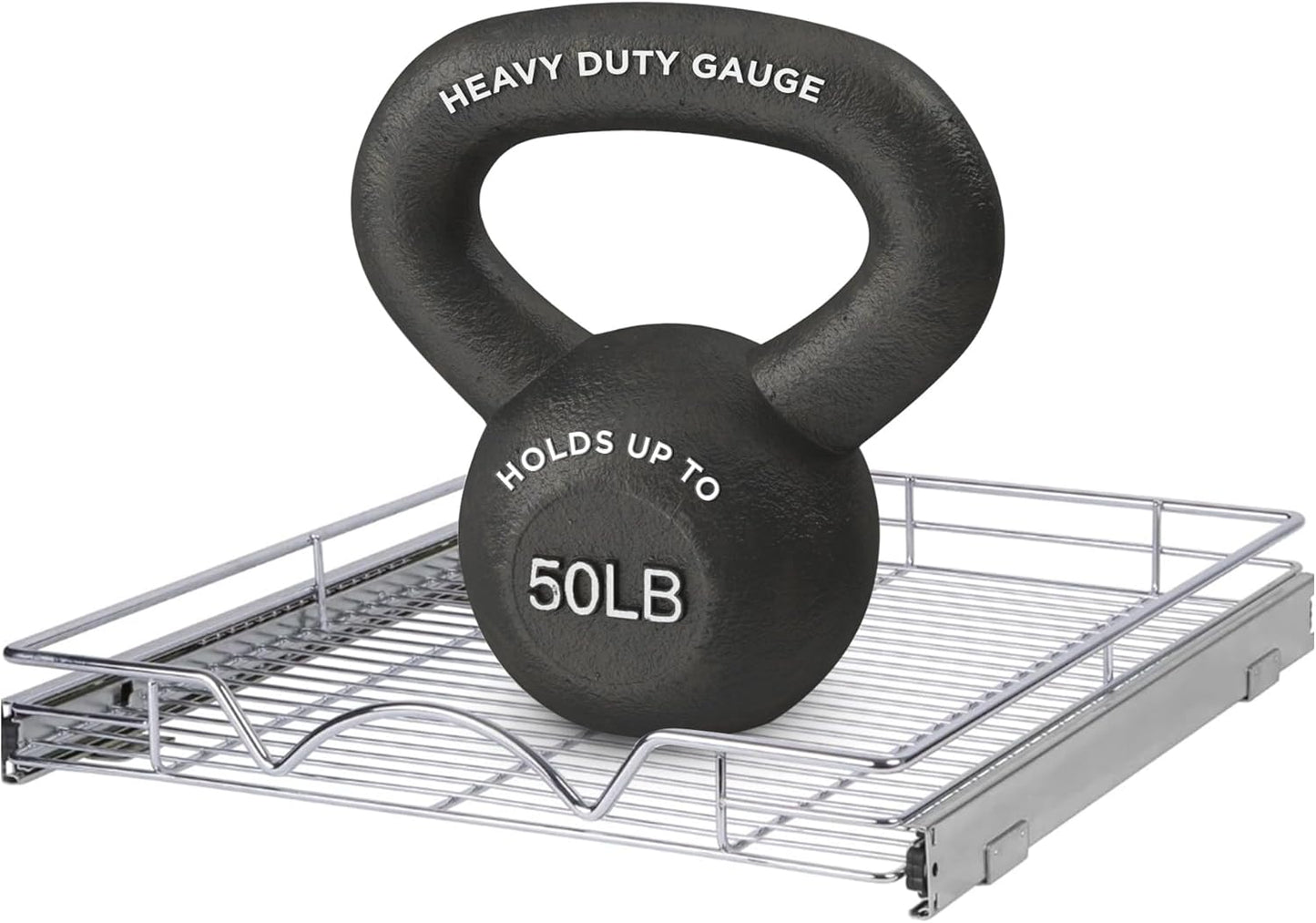 HOLDN’ STORAGE Pull Out Cabinet Organizer, Heavy Duty Caddy w/Lifetime Limited Warranty -11”W x 21”D - Requires At Least 12-1/4” Cabinet Opening, Steel Metal Cabinet Drawers Slide Out, Chrome