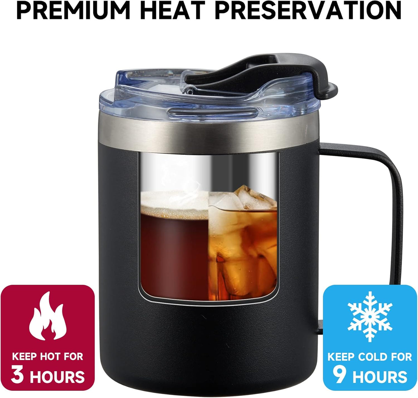 ALOUFEA 12oz Insulated Coffee Mug Cup with Handle, Stainless Steel Travel Coffee Mug with Flip Lid, Double Wall Vacuum Coffee Tumbler,Apricot