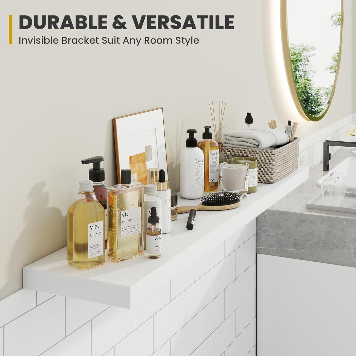 36 Inch Floating Shelves, 9.3" Deep Floating Shelf Wall Mounted, 36" Wall Shelves, Rustic Deep Bookshelf, Large Display Shelves & Storage Shelves for Bedroom, Living Room, White, Set of 2