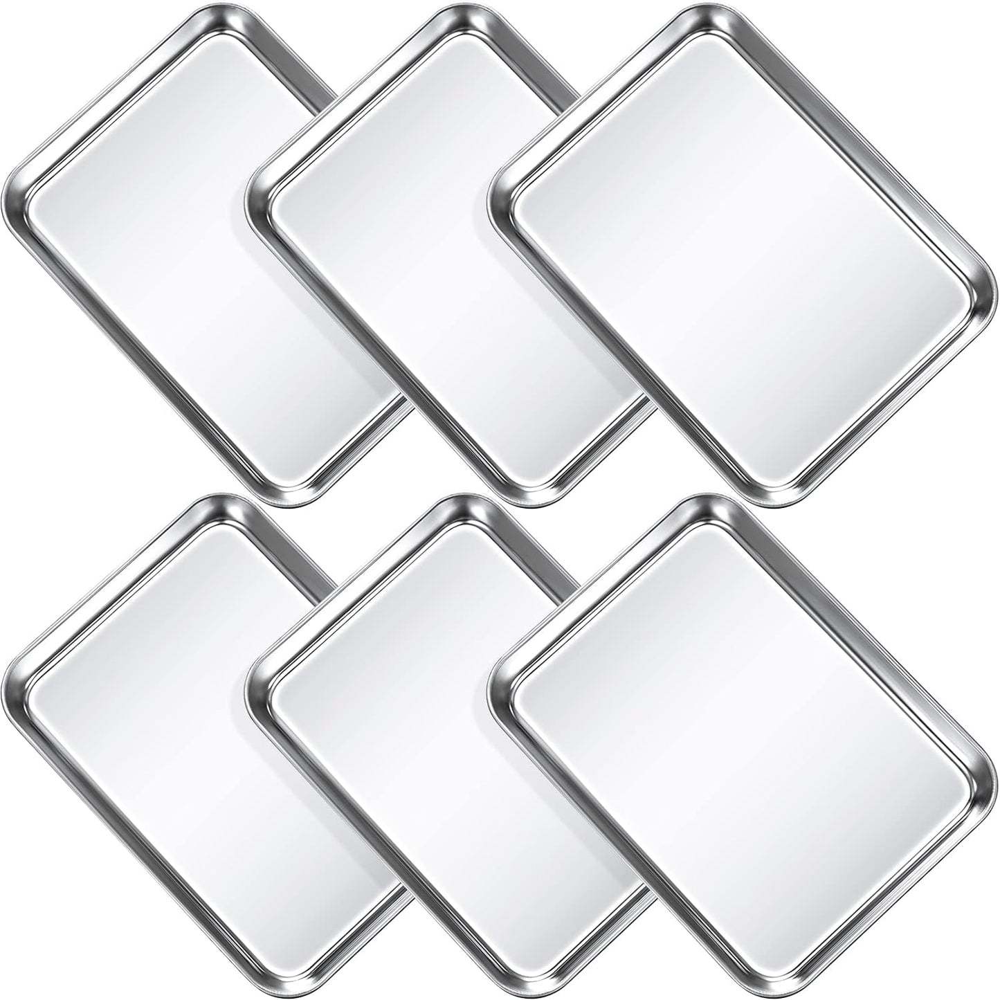 6 Pcs Baking Sheet Pan Set 9 x 6.7 x 1 inches Cookie Sheet Small Toaster Oven Pans Stainless Steel Tray Barbecue Grill Pan Rectangle Trays Oven, Non-stick, Easy Clean