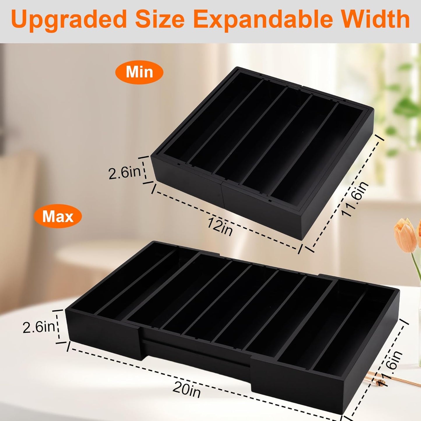 MinBoo Bamboo Drawer Organizer - Expandable K Cup & Pods Holder, Coffee Pod Storage, Tea Organizer, Versatile Kitchen Accessory Organization and Storage，Black