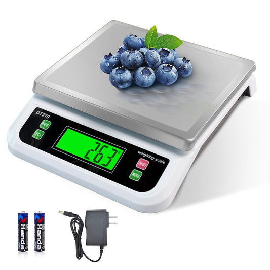 Large Digital Kitchen Scale 40kg/88lbs Commercial Food Scale with Tare and PCS Funtion for Parts and Coins LCD Display Stainless Steel Baking Scale for Cooking, Adapter Included (White, 40kg)
