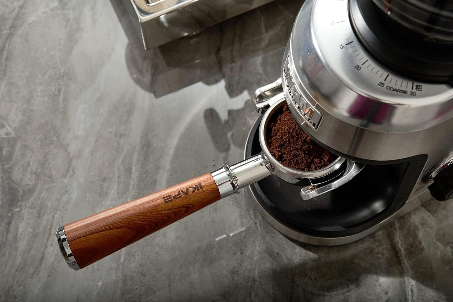 IKAPE Coffee Products, 54mm Bottomless Naked Portafilter Compatible with 54mm Breville Barista Series BES870/880 Machine & Solis Barista Machines (Included 16g Capacity Filter Basket)