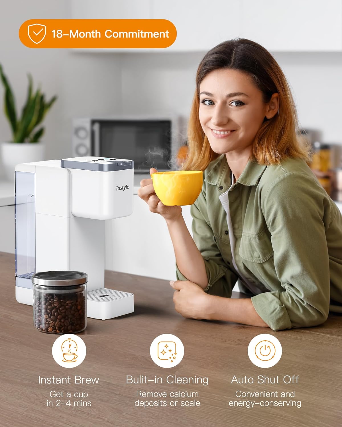 Single Serve Hot & Iced Coffee Maker with Strong Brew, 40oz Removable Reservoir, 6 Brew Sizes, Compatible with K Cup and Grounds, Compact for Home, Office, RV and Dorm, White (2.0 Version)