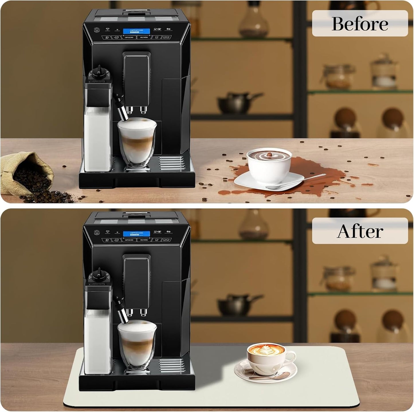 Bloss Coffee Bar Mat, Absorbent / Hides Stains / Rubber Backed - Dish Drying Mat Fits Under Coffee Maker or Espresso Machine(16.1"x24.1", Off White)