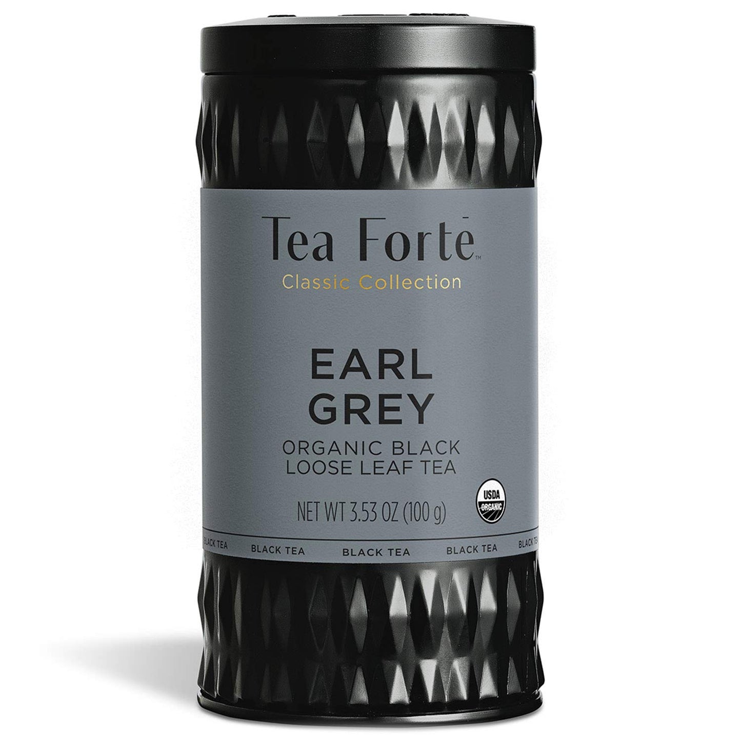 Tea Forte Earl Grey Premium Organic Loose Leaf Caffeinated Black Tea Blend Canister, Makes 35-50 Cups