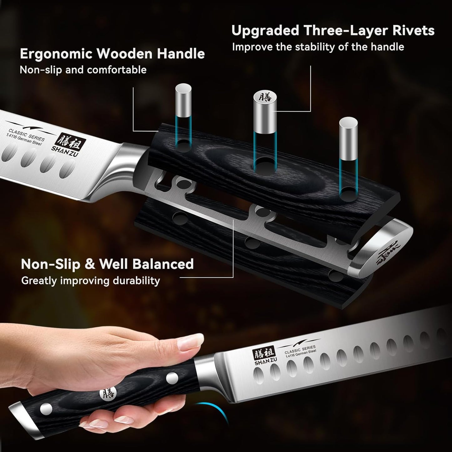 SHAN ZU 12" Brisket Slicing Knife - Carving Slicing Meat Knife Professional German 1.4116 Stainless Steel Razor Sharp Blade, Ergonomic Wood Handle & Full Tang Design, Gift Box Included