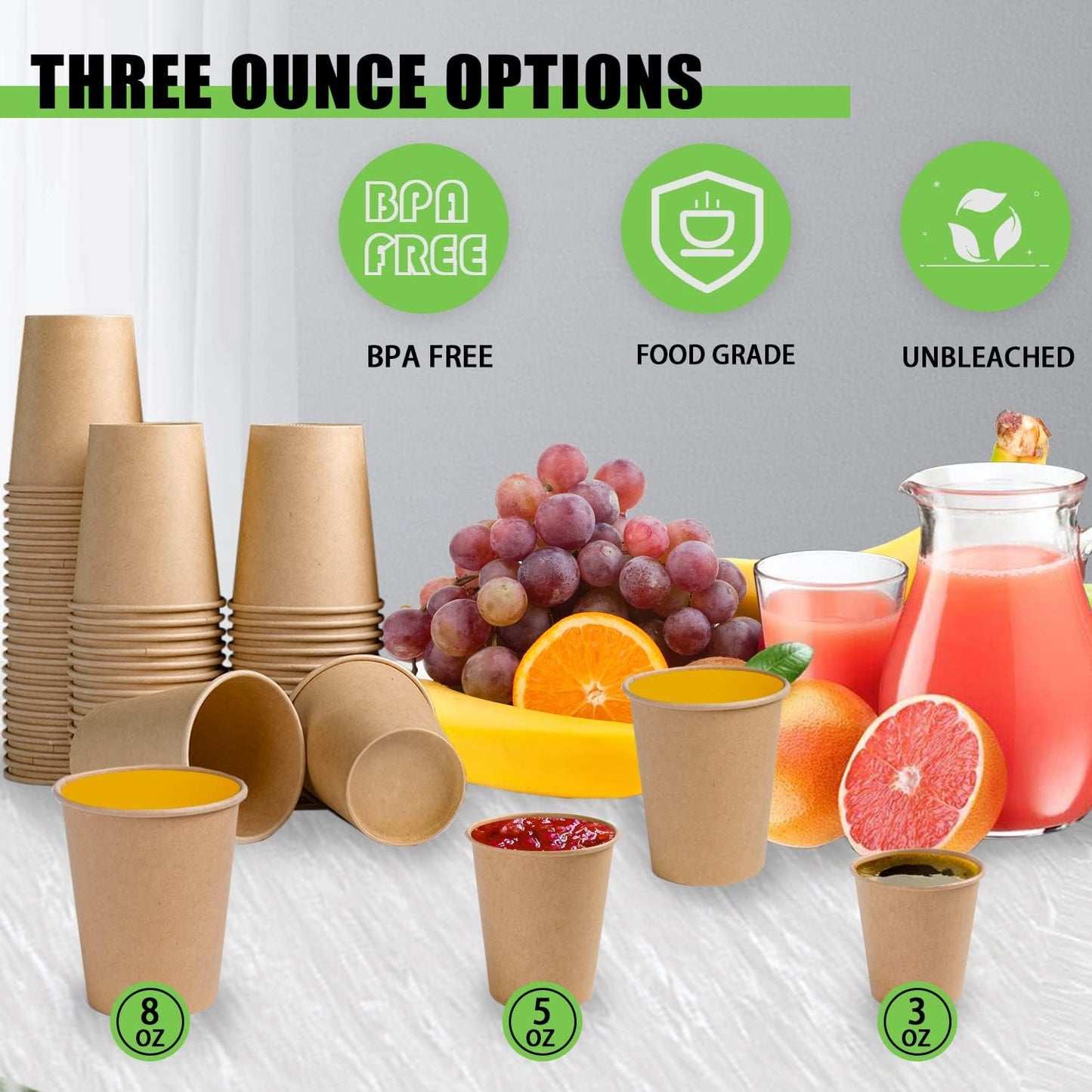 Lamosi 200 Pack 10 oz Kraft Paper Cups, Brown Disposable Paper Coffee Cups, Unbleached Cups for Hot/Cold Beverage Party Home Office