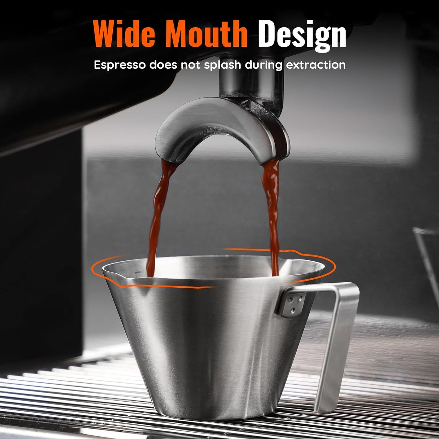 YARRAMATE Espresso Cup with Handle, Stainless Steel Espresso Accessories, Double Spout Metal Measuring Cup with Dual Scale, Espresso Shot pitcher with V-Shaped Mouth, 3.4OZ/100ML