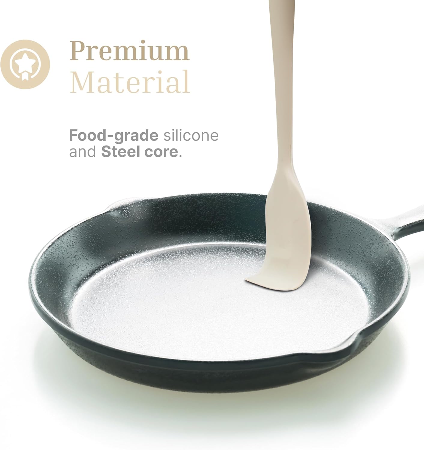 Silicone Utensils 3-Piece Set – Rubber Spatula, Slotted Turner, and Rice Paddle – Complete Heat-Resistant Set for Non-Stick Cookware – Kitchen Tools and Accessories for Cooking & Baking – Cream