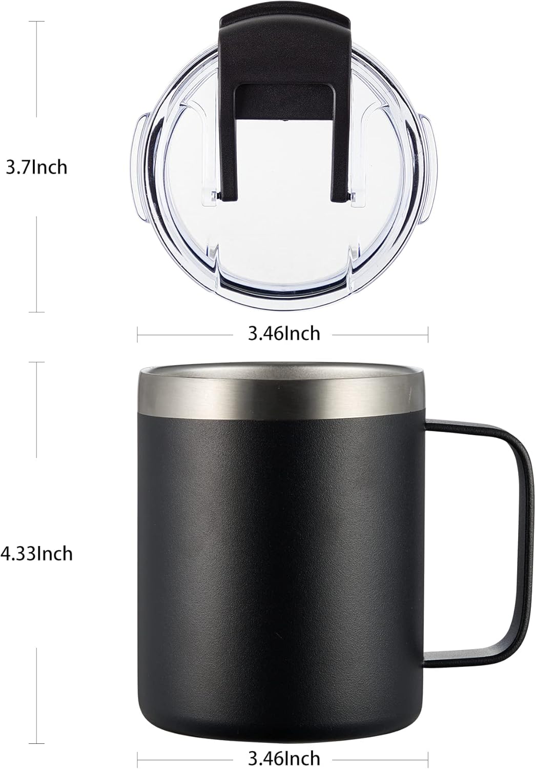 ALOUFEA 12oz Stainless Steel Insulated Coffee Mug with Handle, Double Wall Vacuum Tumbler Cup with Fliping Lid, Black, 2 Pack