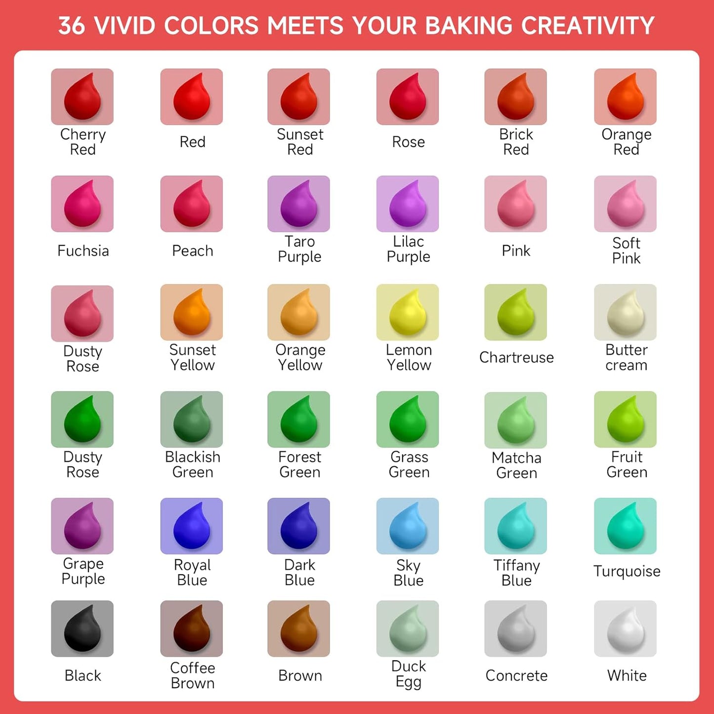 Cakestar Food Coloring Liquid, 36 Vibrant Food Coloring for Slime, Upgraded Food Dye Concentrated Neon Food Coloring Liquids for Cake, Cookies, Baking Decorating, Icing, DIY Crafts, 6ml/bottle