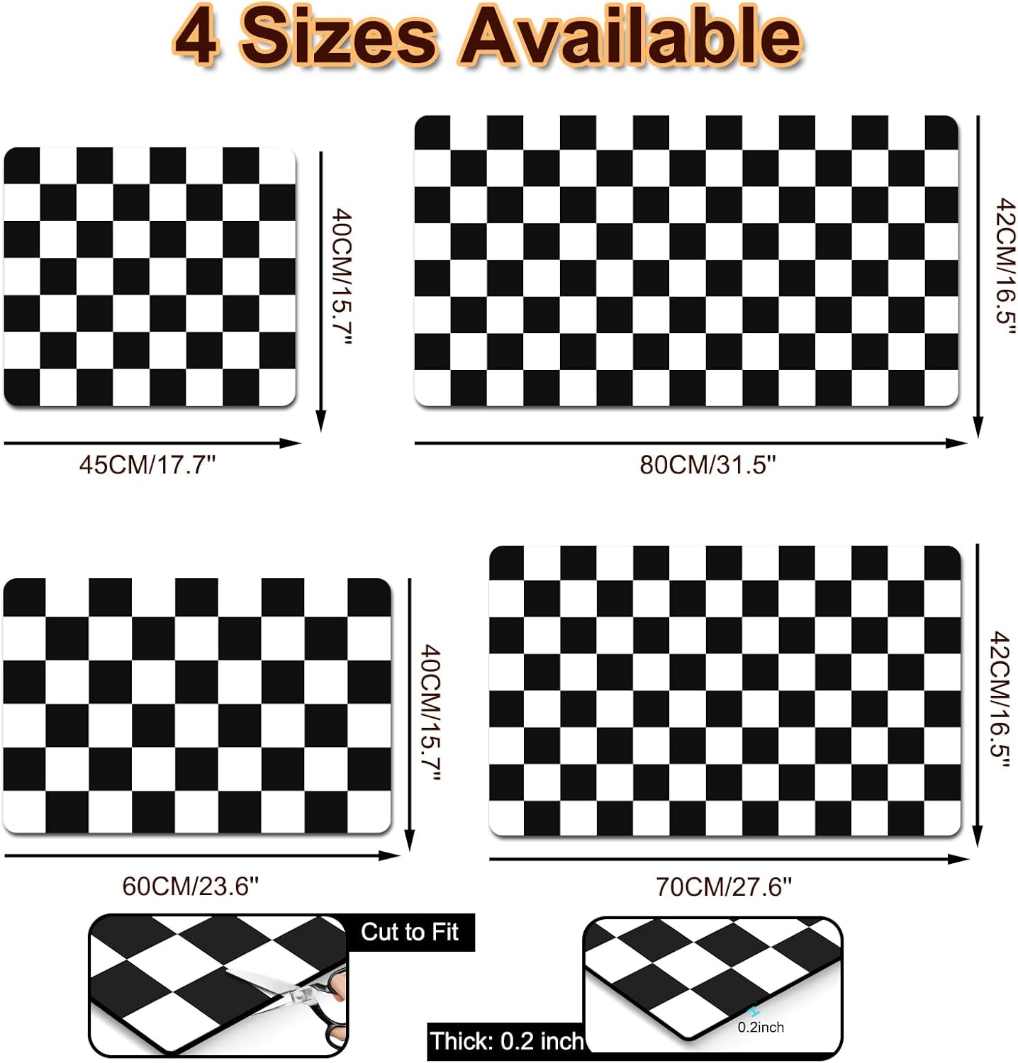 Dish Drying Mat for Kitchen, 15.7'' x 23.6'' Coffee Bar Mat for Countertops, Checkered Coffee Station Mats with Non-slip Rubber Backed, Absorbent Dish Dying Mat for Kitchen Counter, Black & White