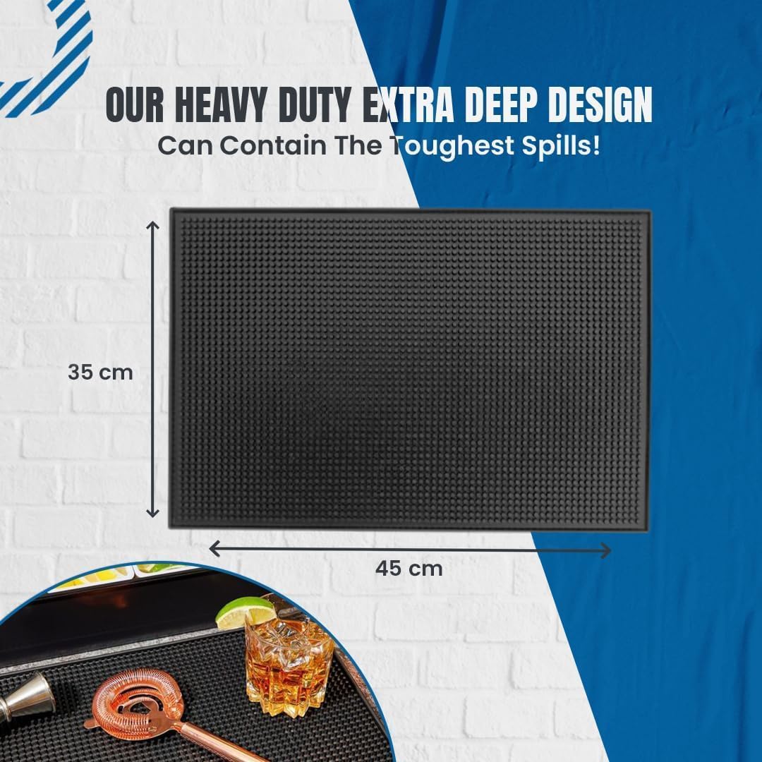 Rubber Bar Mats for Countertop by ProTensils - 18" x 12" Black Bar Mats for Bartending, Bar Service Mat, Home Bar, Coffee Bar Mat Spill Matt (2 Pieces)