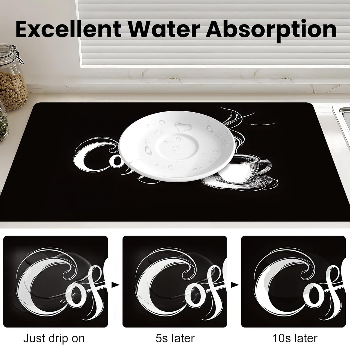 17"x 32" Coffee Bar Mat, Coffee Sign Absorbent Dish Drying Mat Cuttable Hide Stain Draining Table Pad for Kitchen Counter, Coffee Bar Accessories