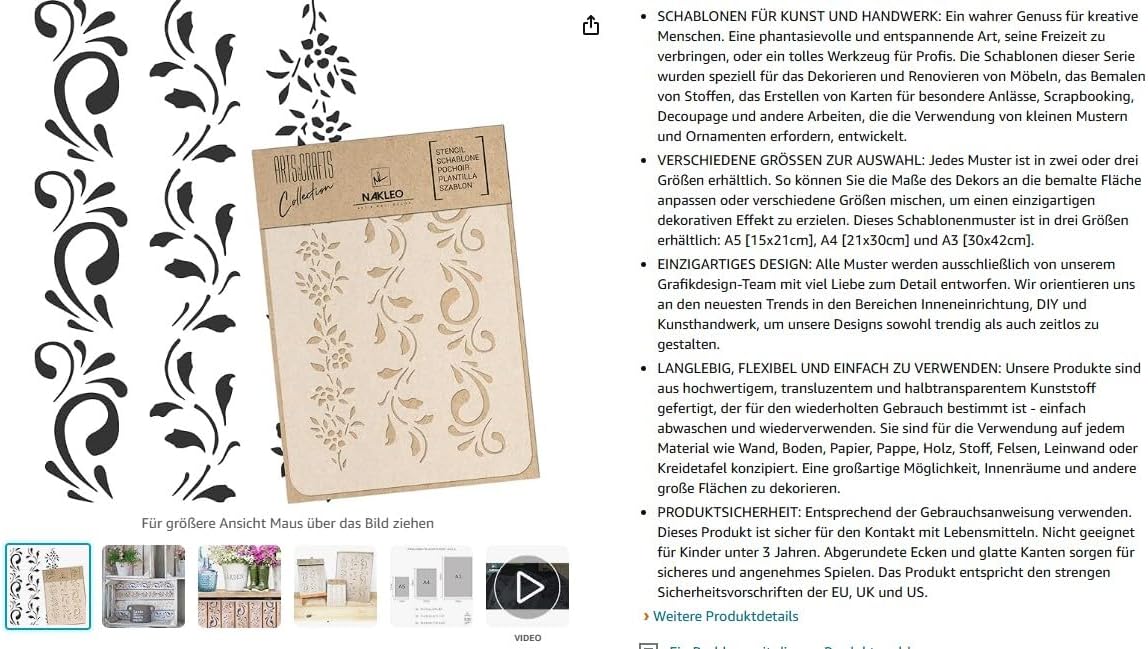 NAKLEO Painting Stencil for Crafts A3 11.8” x 16.5”, Border Flower Plant Pattern, Reusable Plastic DIY & Scrapbooking Drawing Template, Decoupage Art Home Decor, Wall Wood Fabric Furniture