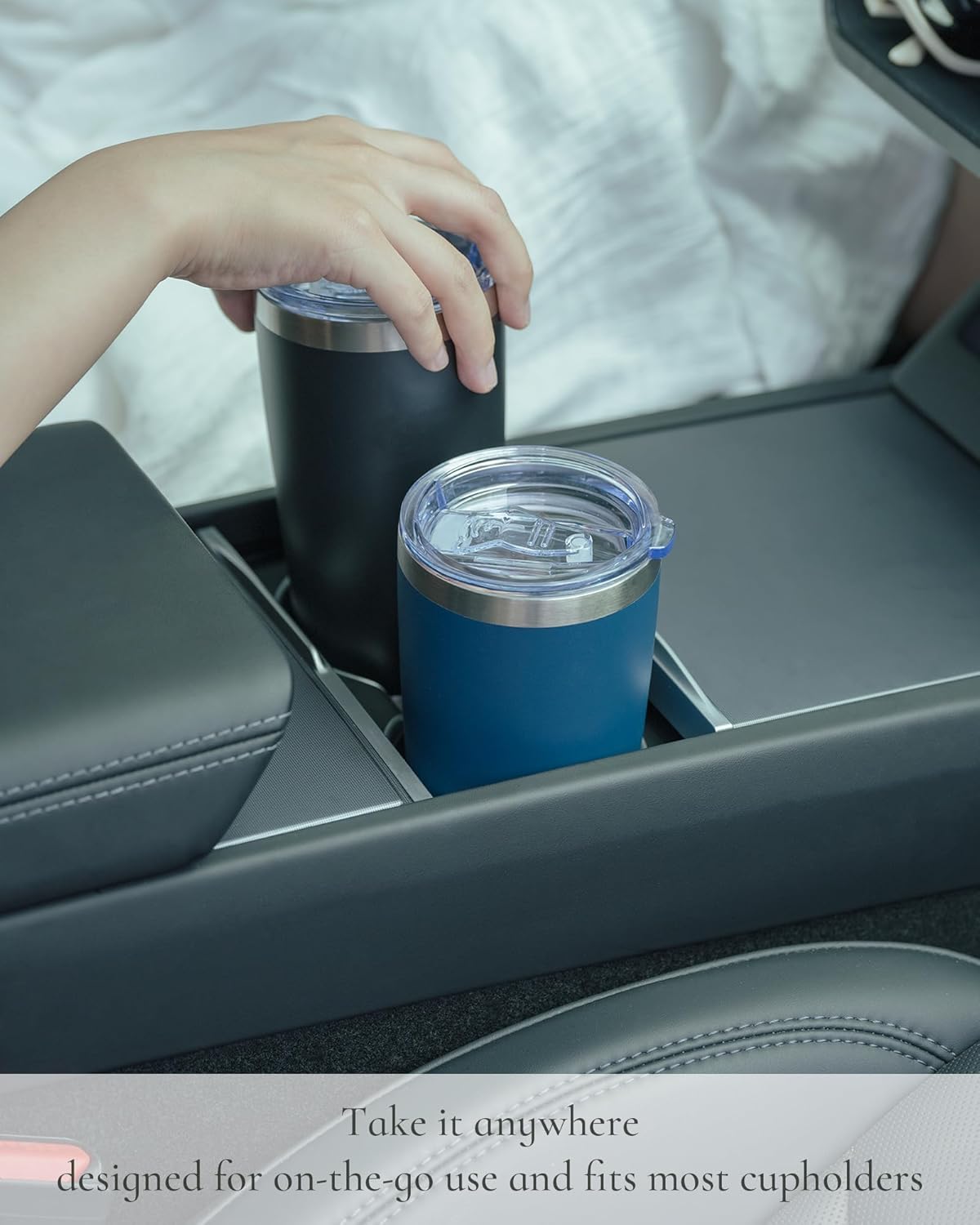 Travel Coffee Tumbler 20oz, Leakproof Travel Coffee Mug with Lid and Straw, Stainless Steel Double Wall Vacuum Insulated Tumbler for Hot/Iced Drinks (Textured Matte, White)