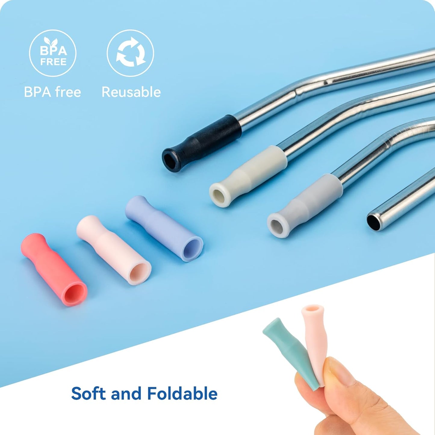 Reusable Stainless Steel Straws with Silicone Tip for Stanley 30oz, Metal Drinking Straws for 30oz Tumbler,3 Bent Tubes & 6 Tips& 1 Cleanr Brush (Jade)