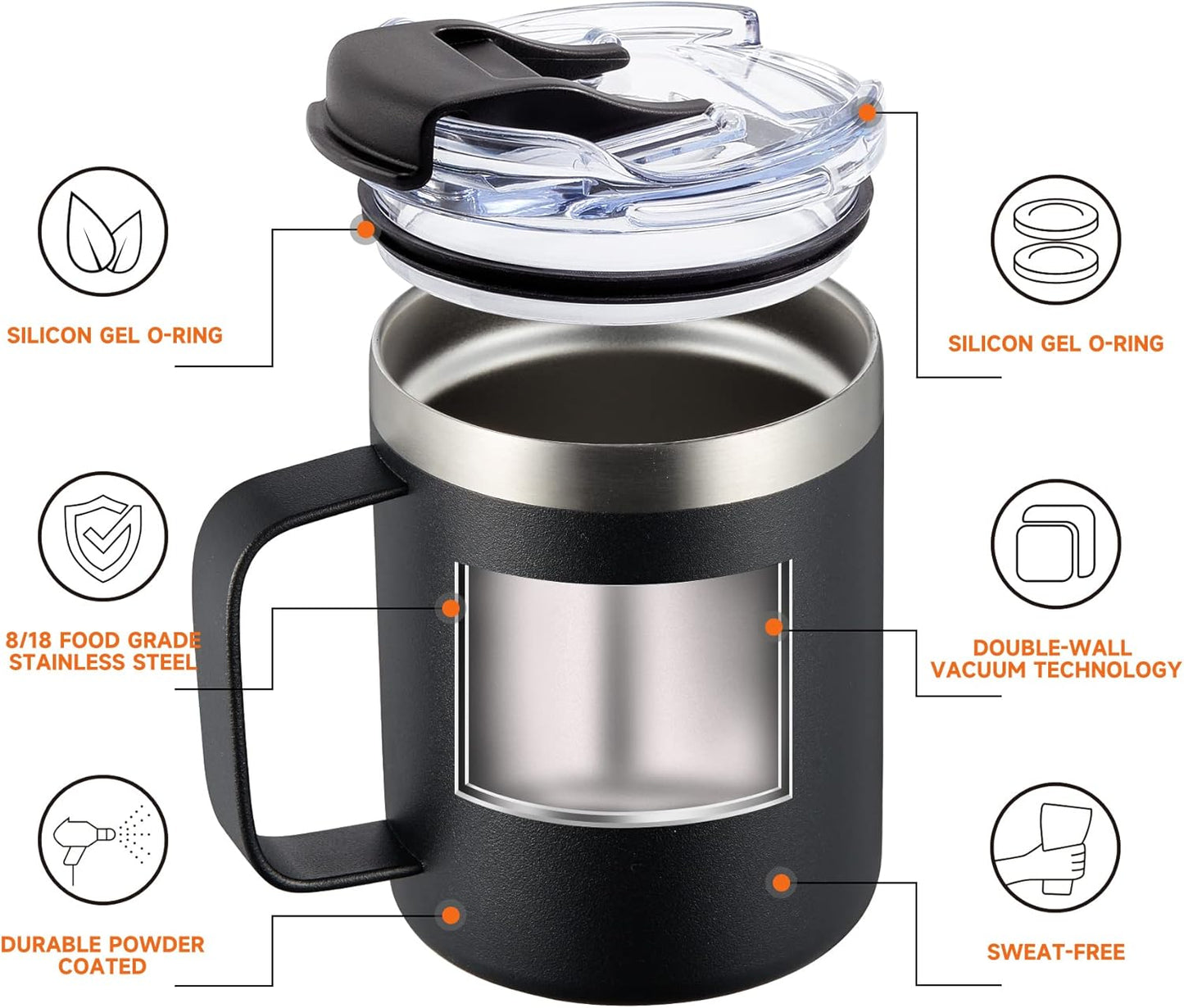 ALOUFEA 12oz Insulated Coffee Mug Cup with Handle, Stainless Steel Travel Coffee Mug with Flip Lid, Double Wall Vacuum Coffee Tumbler, Rose Gold