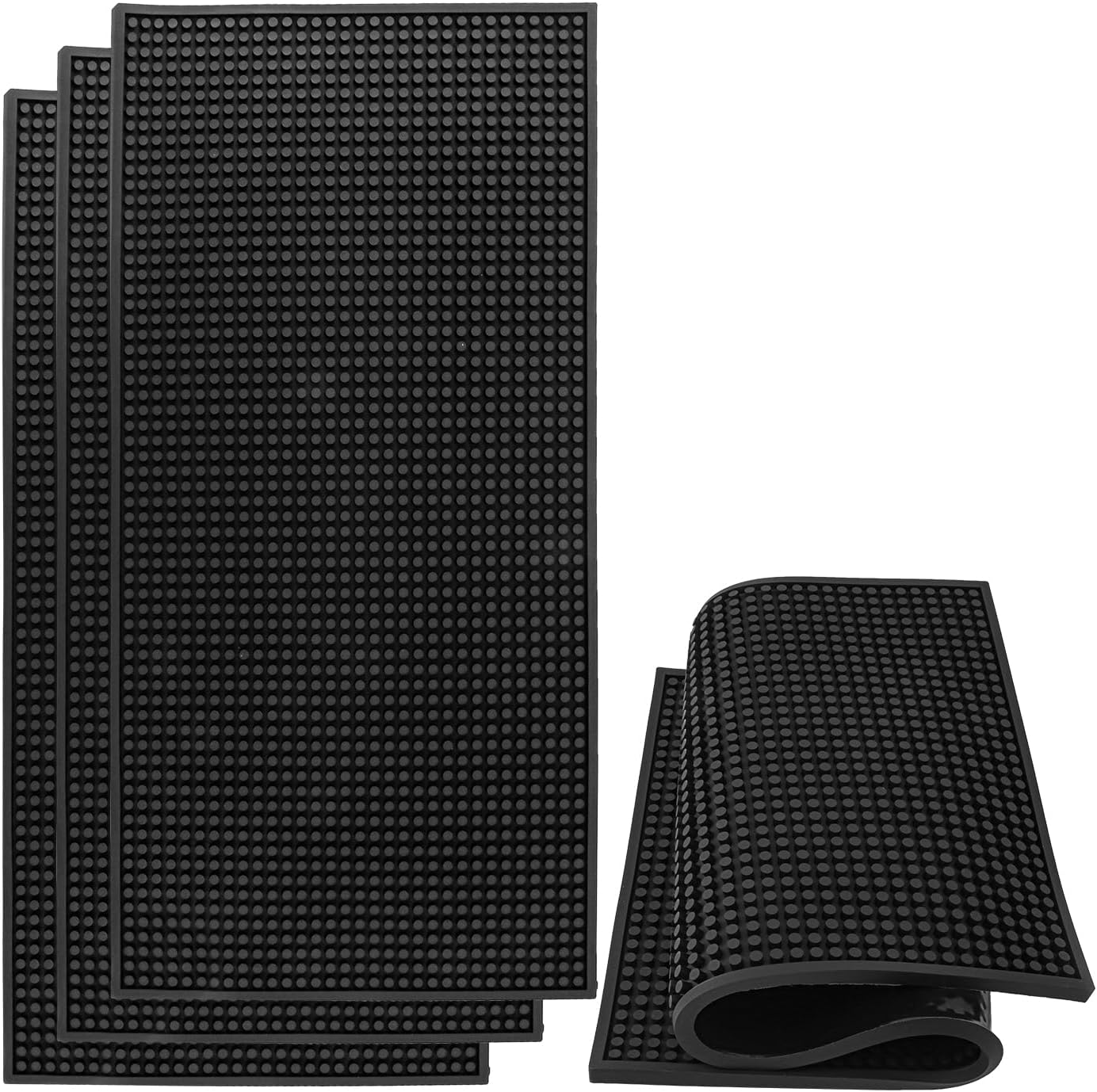 4 Pack 12 x 24 Inch Black Coffee Bar Mats, Rubber Bar Mat, Anti-Slip Bar Spill Mat for Countertop, Bartending, Kitchen, Dining Table