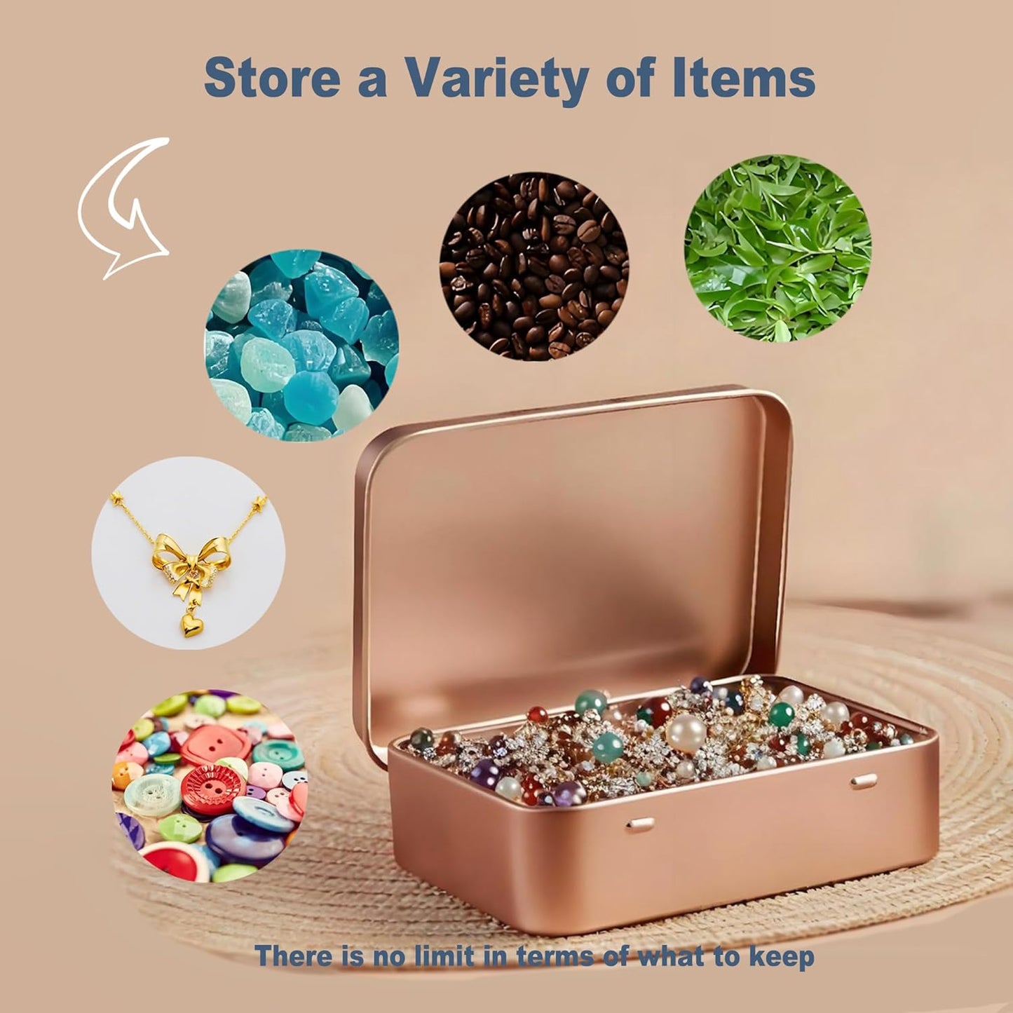 Small Metal Box With Lid-Cookie Tins Metal Tins With Lids Lens Wipes Storage Container Mini Portable Box,Empty Hinged Tin,For Organize Mint Candy Jar,Sewing (Rose Gold, 20 Pcs 3.7" x 2.4" x 0.8")