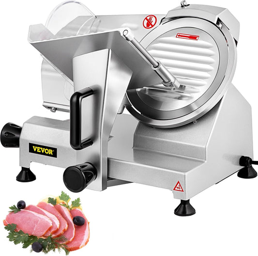 VEVOR Commercial Meat Slicer, 200W Electric Deli Food Slicer, 0-12mm Adjustable Thickness Electric Meat Slicer, 1200RPM Meat Slicer with 8.7'' Chromium-plated Steel Blade for Home & Commercial Use