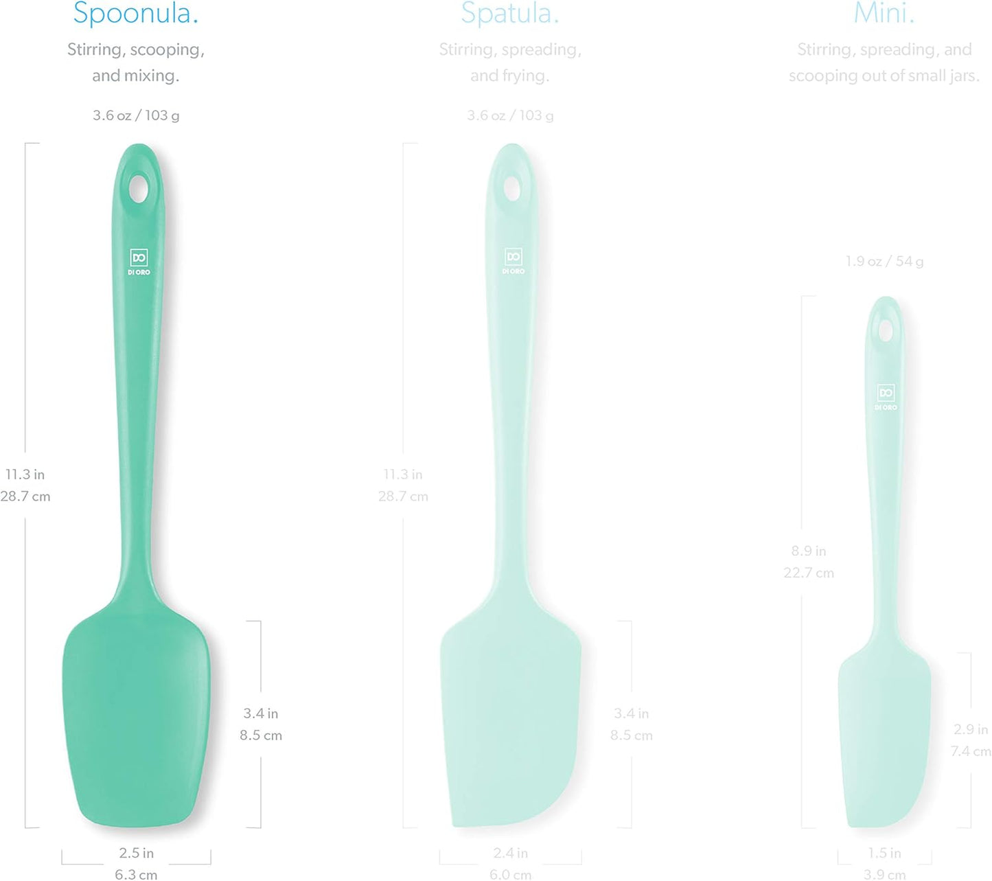 DI ORO Silicone Spoon Spatula - Forever Warranty - 600°F Heat-Resistant Large Silicone Spoonula Scraper - BPA Free Nonstick Cookware Safe Rubber Kitchen Utensil for Baking, Cooking, & Mixing (Mint)